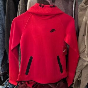 Nike Women's Red Hoodie with Black Logo Detail